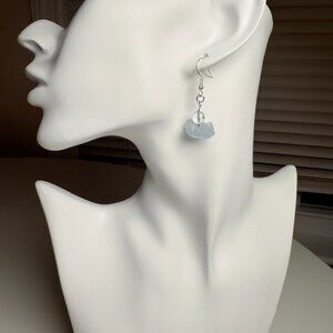 Aquamarine & Clear Quartz Drop Earrings – Raw Crystal Dangles